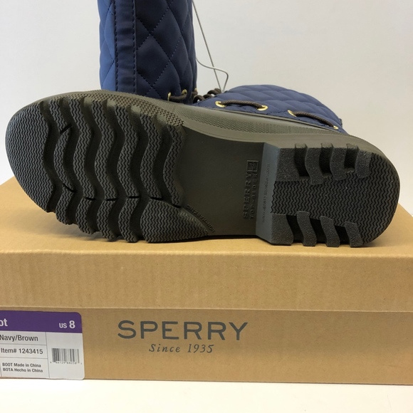 New Women's Sperry Gossling Duck Boots Navy/Brown - Picture 2 of 4